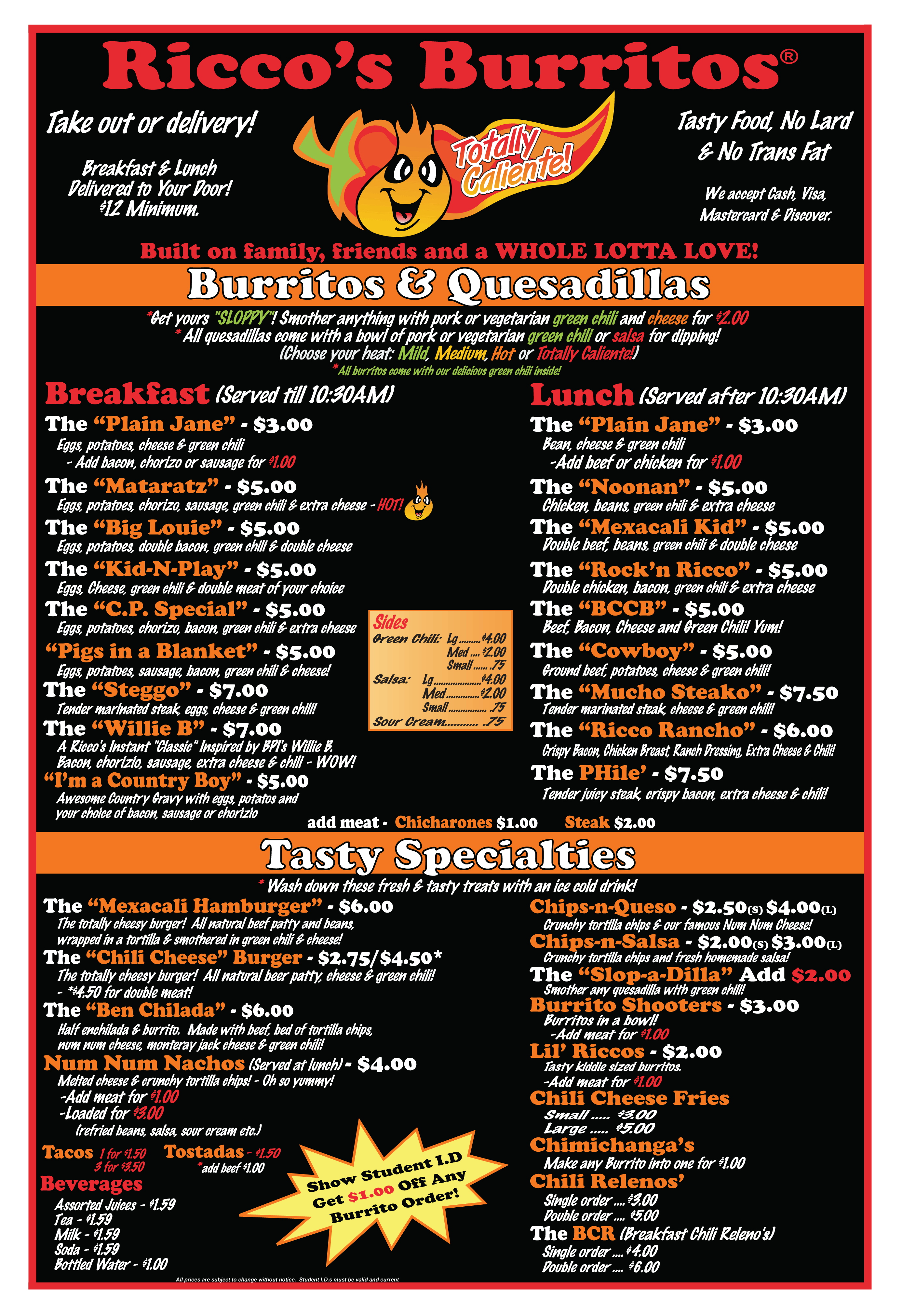 Ricco's Burritos Menu