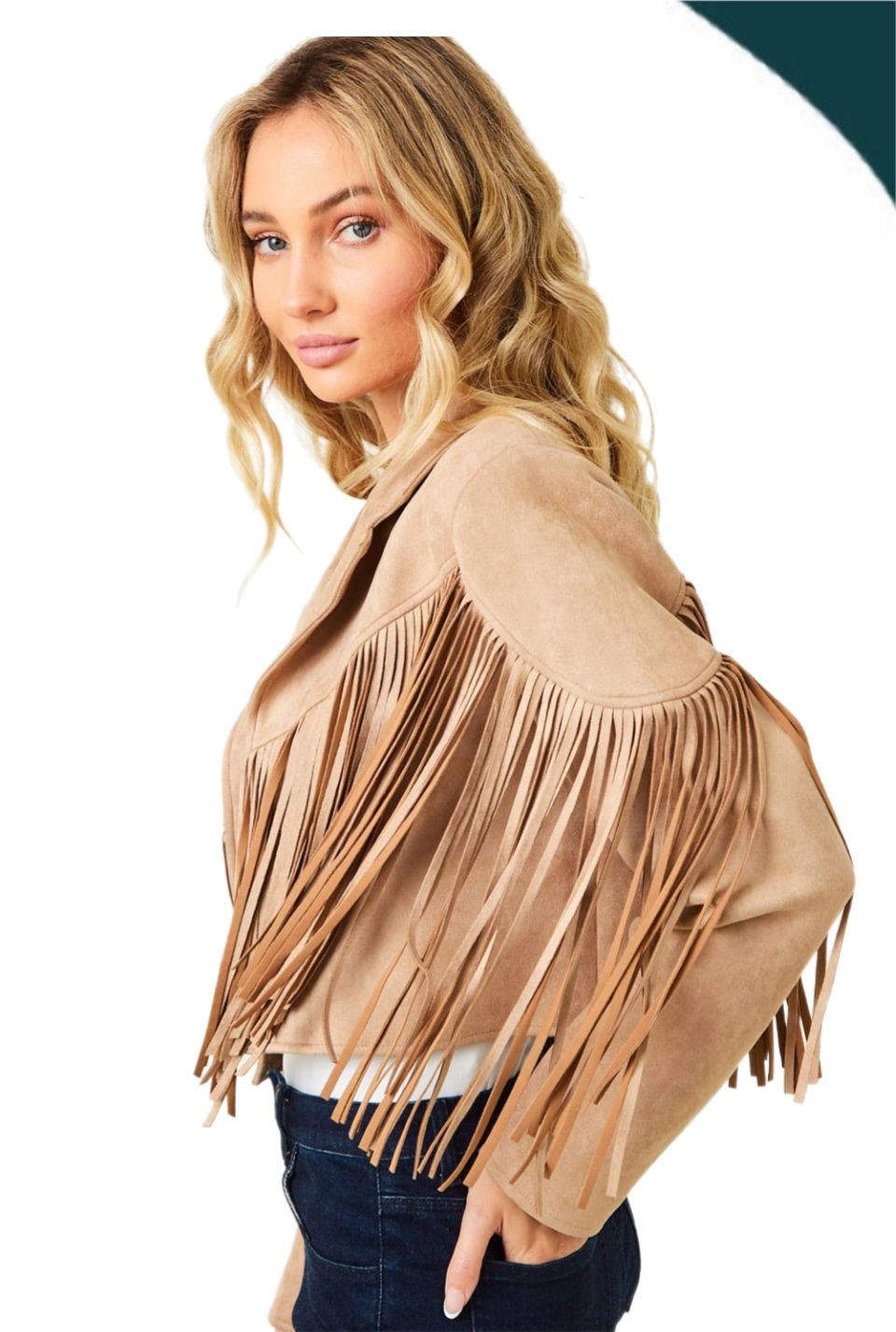 Thumbnail: Boho Fringe Faux Suede Jacket