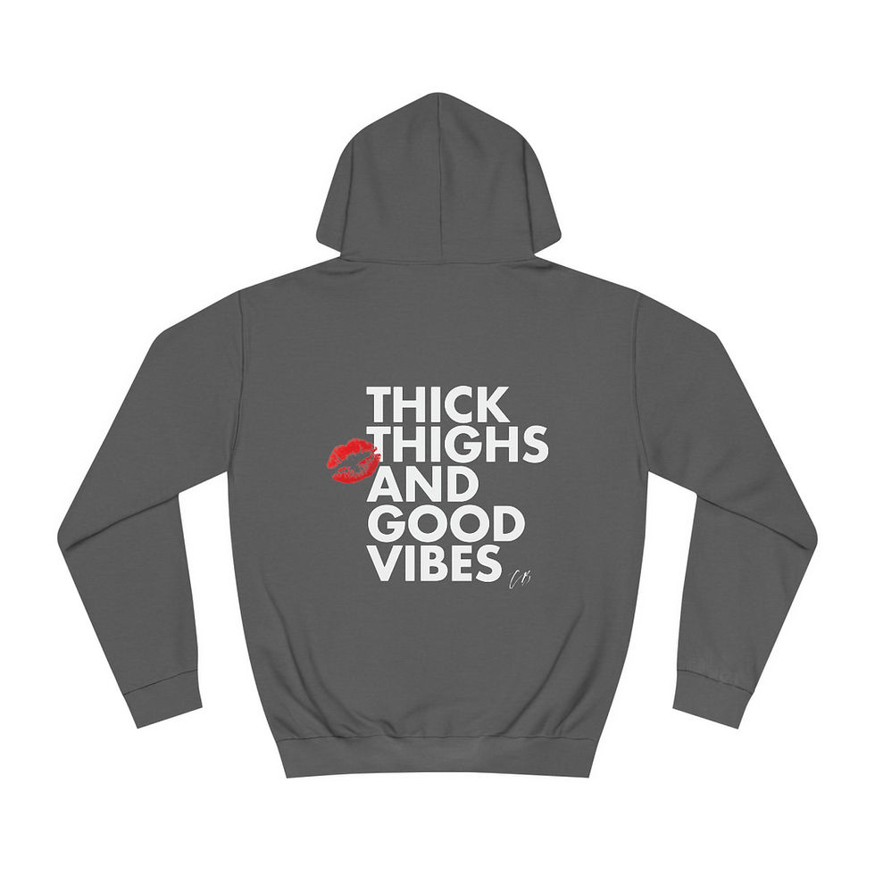Thumbnail: "Thick Thighs And Good Vibes" Unisex Hoodie (White Text)