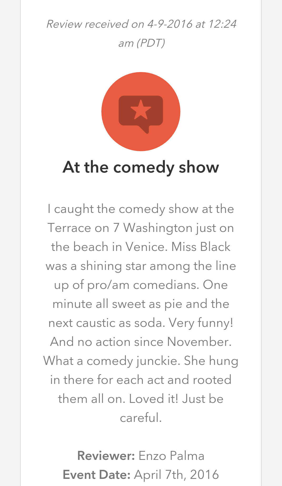 Comedy Review April 2016