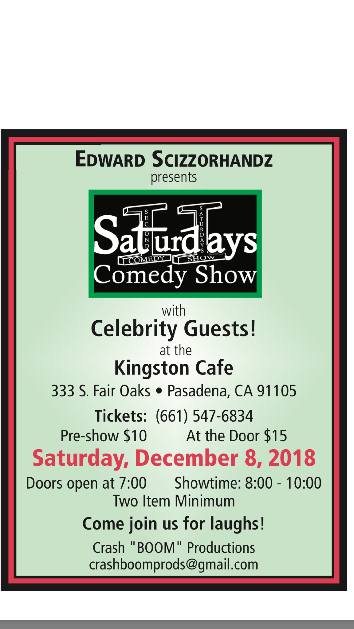 Pasadena December 8th, 8pm