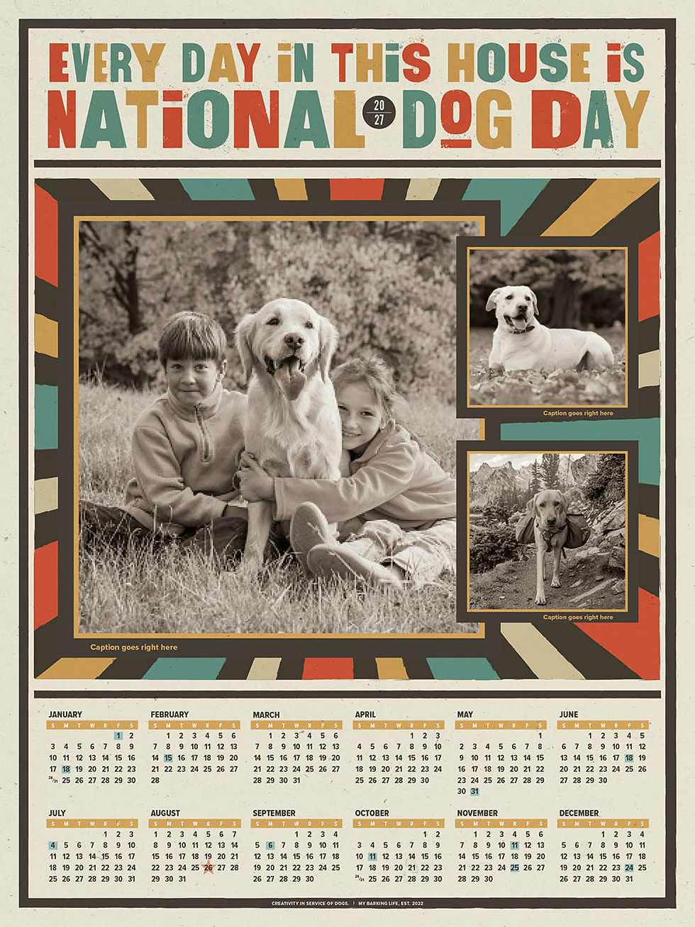 Thumbnail: 2027 National Dog Day Retro Letterpress Wall Calendar