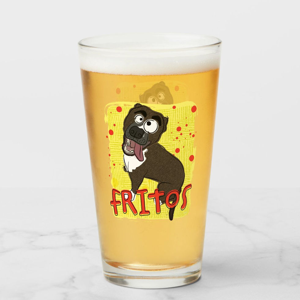 Pint glass featuring a custom pet portrait design.