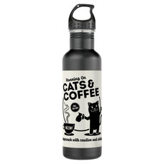 Running on Cats and Coffee Stainless Steel Water Bottle