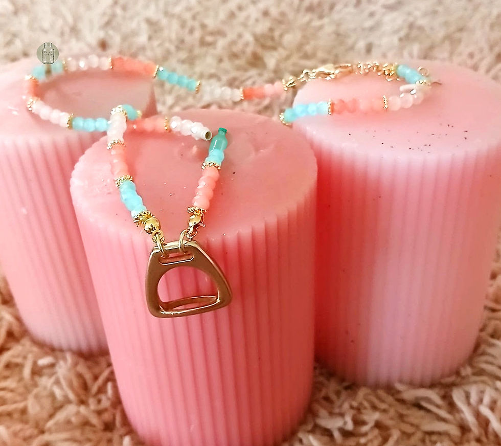 Thumbnail: Stirrup Necklace with 18K Gold-Plated pieces & Multicolor Crystal Faceted Beads