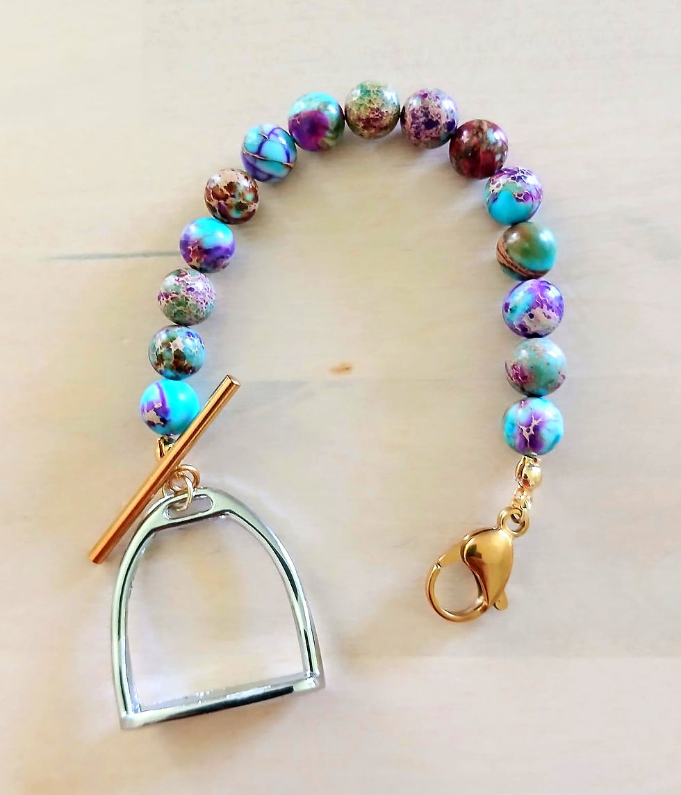 Thumbnail: Stirrup Bracelet with Blue Sea Sediment Natural Jasper Beads