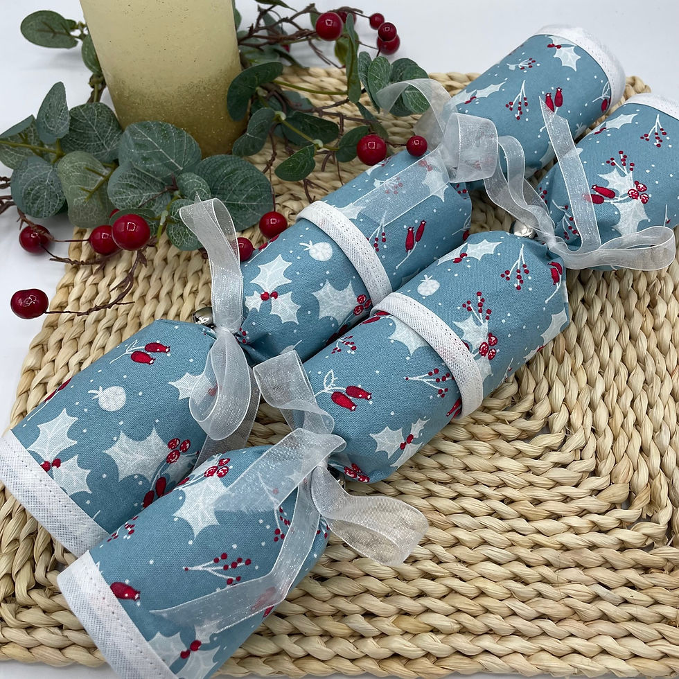 Thumbnail: Festive Blue Holly Fabric Christmas Crackers - Set of 2 - Reusable &amp; Pull