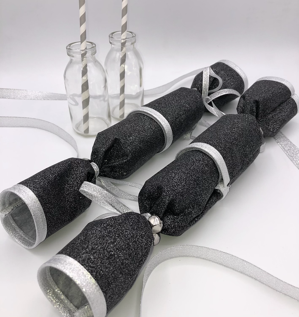 Thumbnail: Set of 6 Silver, Grey & Black Glitter Fabric Crackers