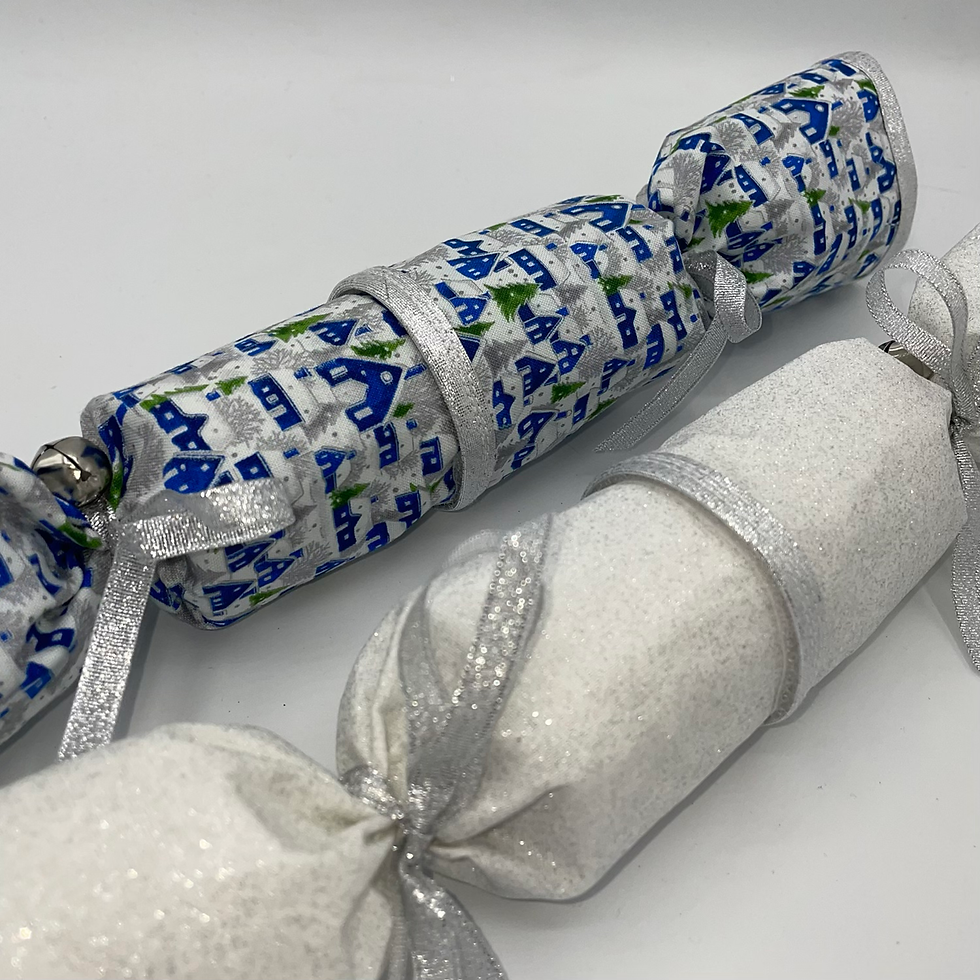 Christmas Crackers snowy houses and white glitter fabric - set of 2
