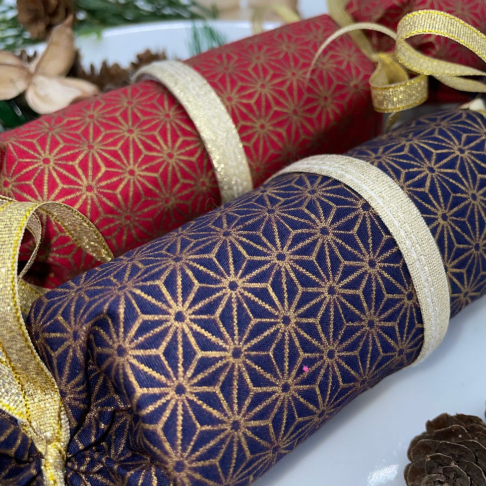 Thumbnail: Gold Geometric Metallic Fabric Crackers Set of 2 Reusable, Pullable