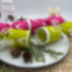 Thumbnail: Bright Lime Green & Pink Patterned Fabric Reusable Christmas Crackers - Set of 6
