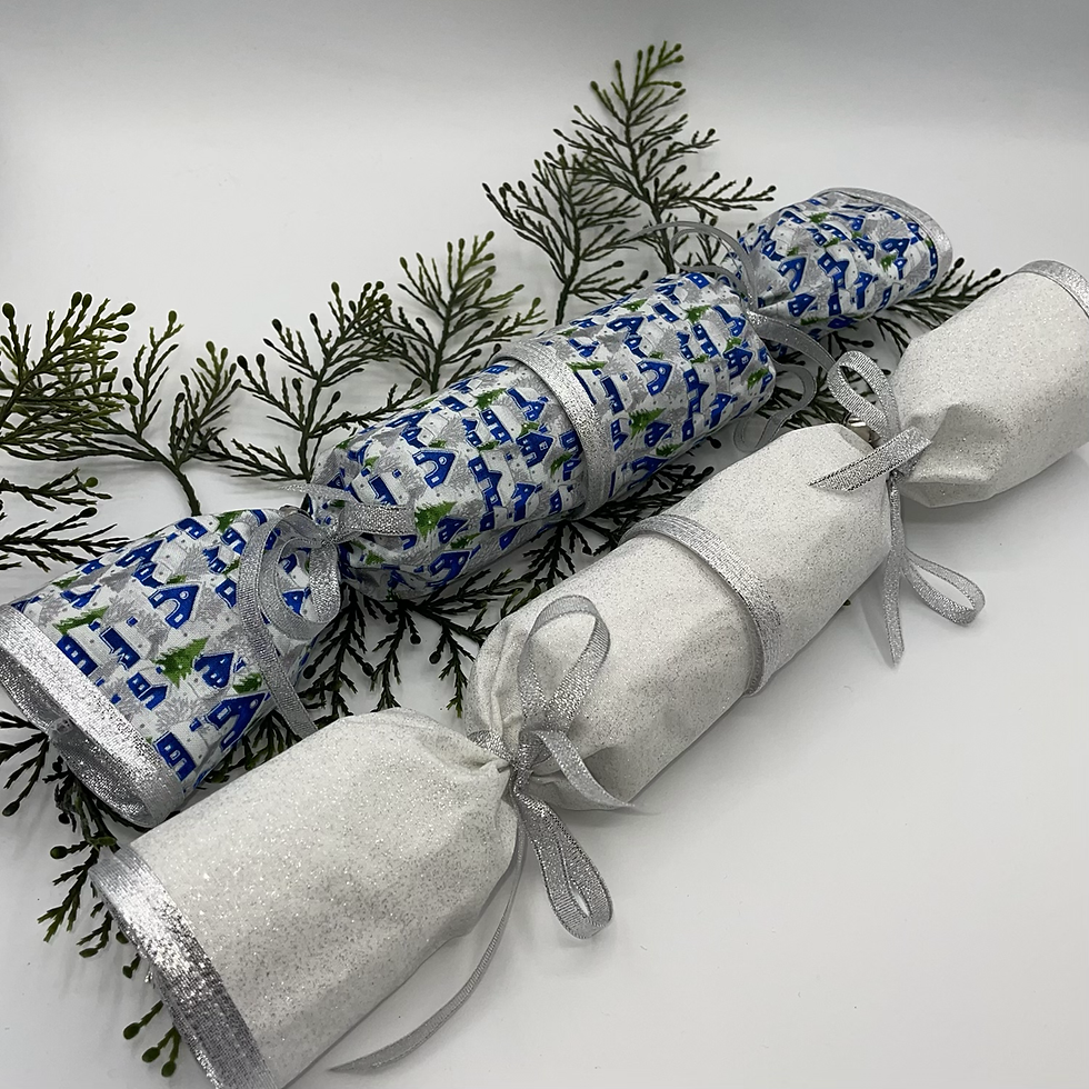 Thumbnail: Christmas Crackers snowy houses and white glitter fabric - set of 2