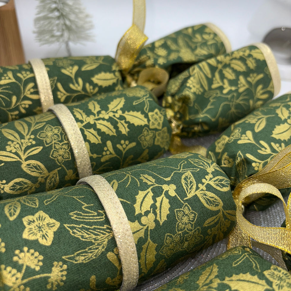 Thumbnail: Green & Gold Metallic Fabric Reusable Crackers