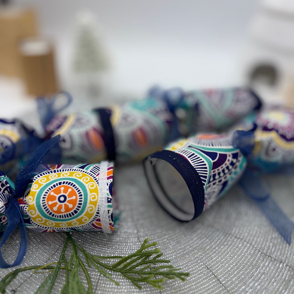 Thumbnail: Turquoise Mandala Patterned Fabric Reusable Christmas Cracker