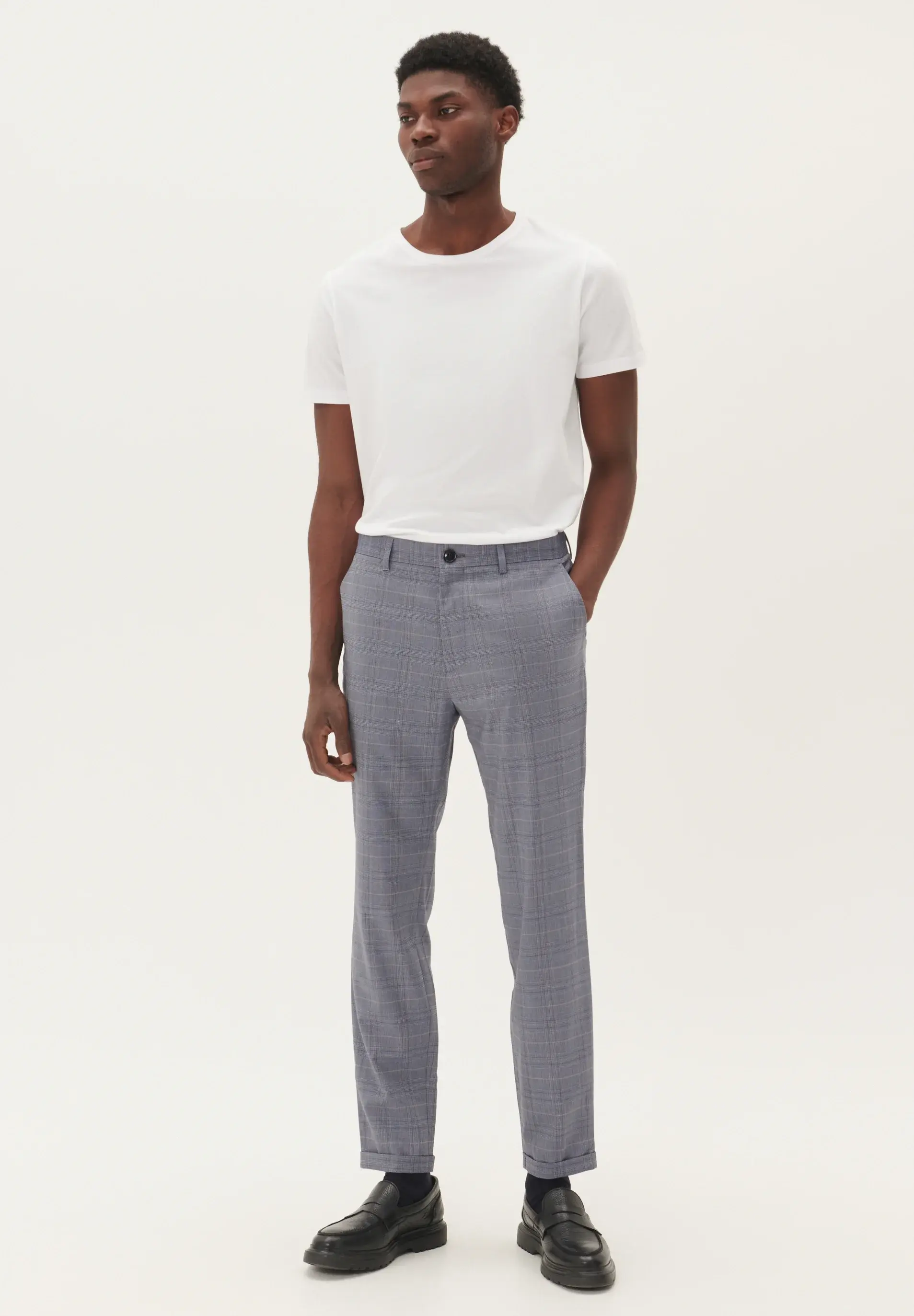 Matinique MALIAM CHECK PANTS - SLIM LEG - Chinos - dark navy TS10030