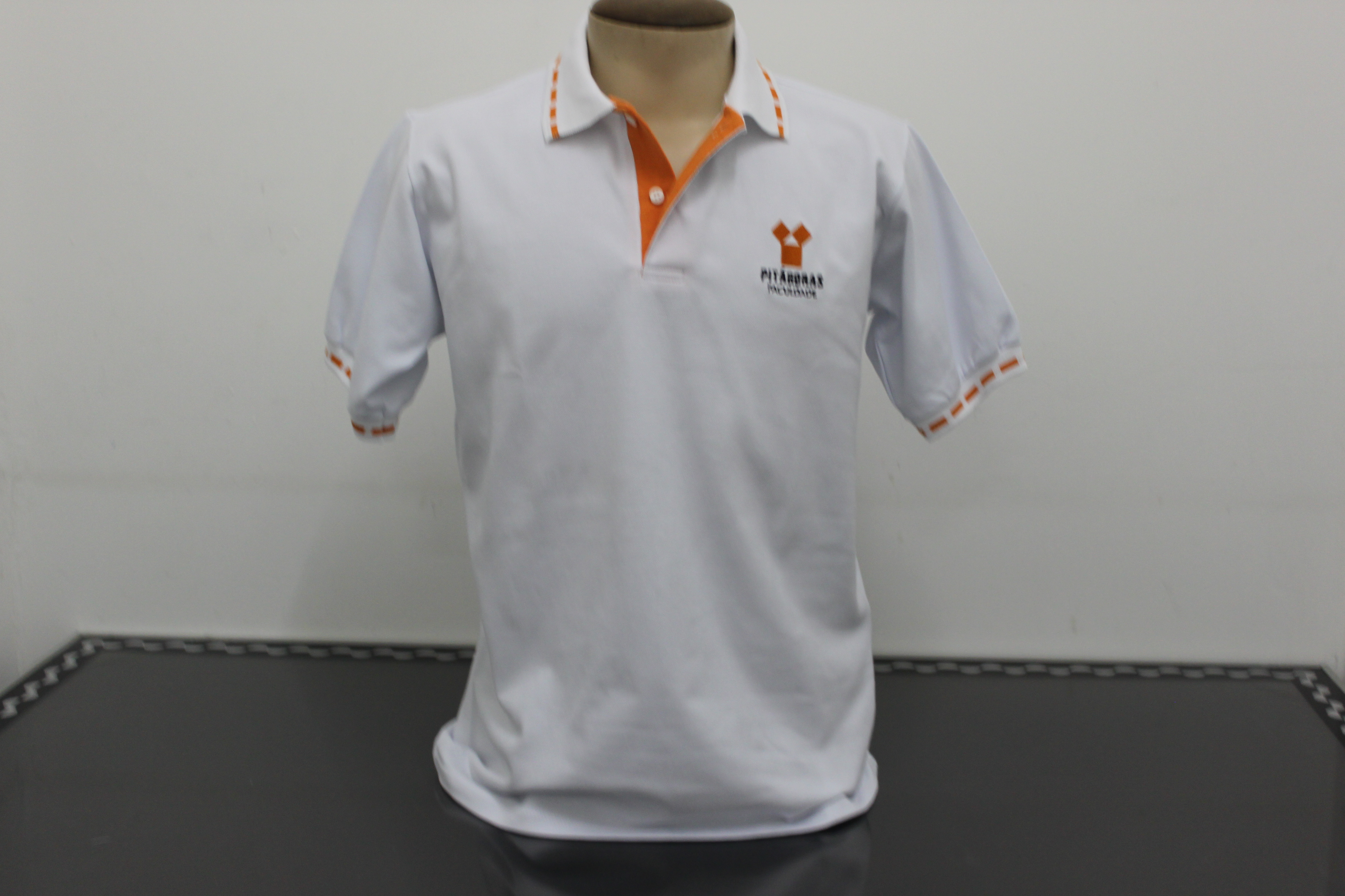 Camisa gola polo trabalhada.