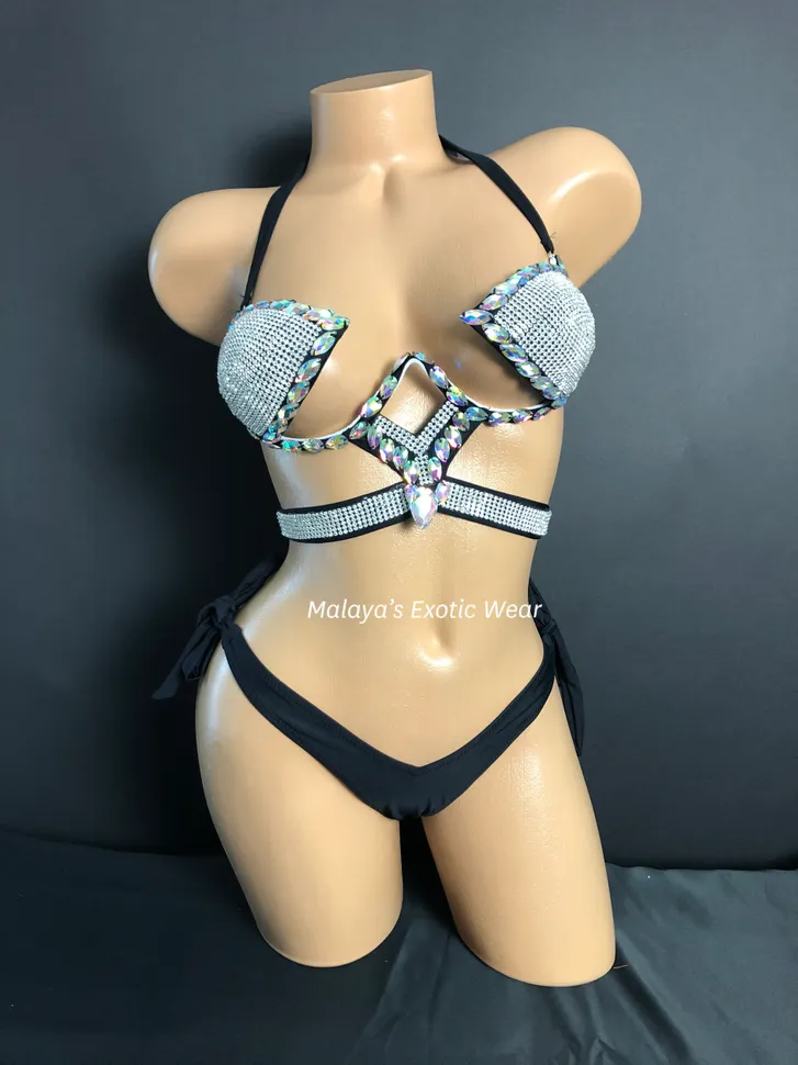 Thumbnail: Sexy Bikini - Celine Side Tie Bling Bikini - Thong Bikini - Black