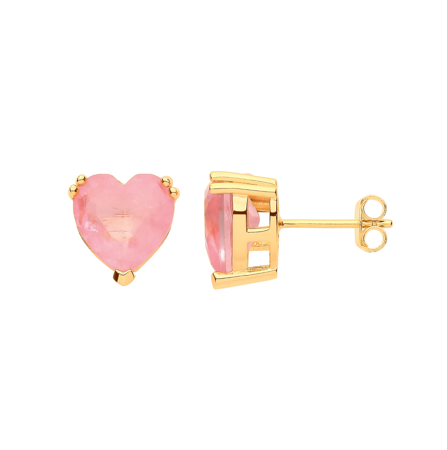 SILVER GOLD PLATED STUD PINK HEART EARRINGS