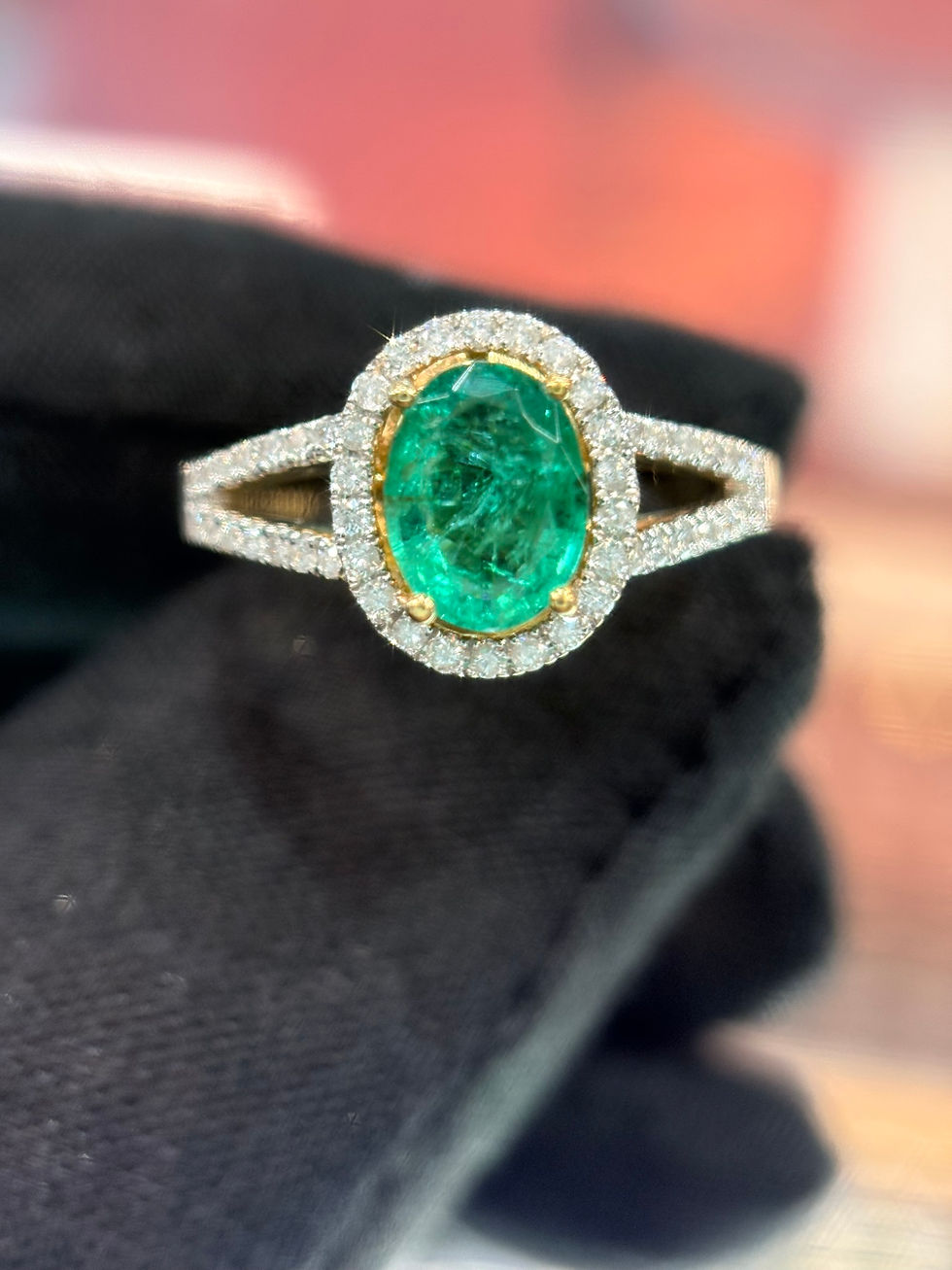 2.00cttw Natural Oval Emerald & Diamond Halo Ring in 14K Yellow Gold