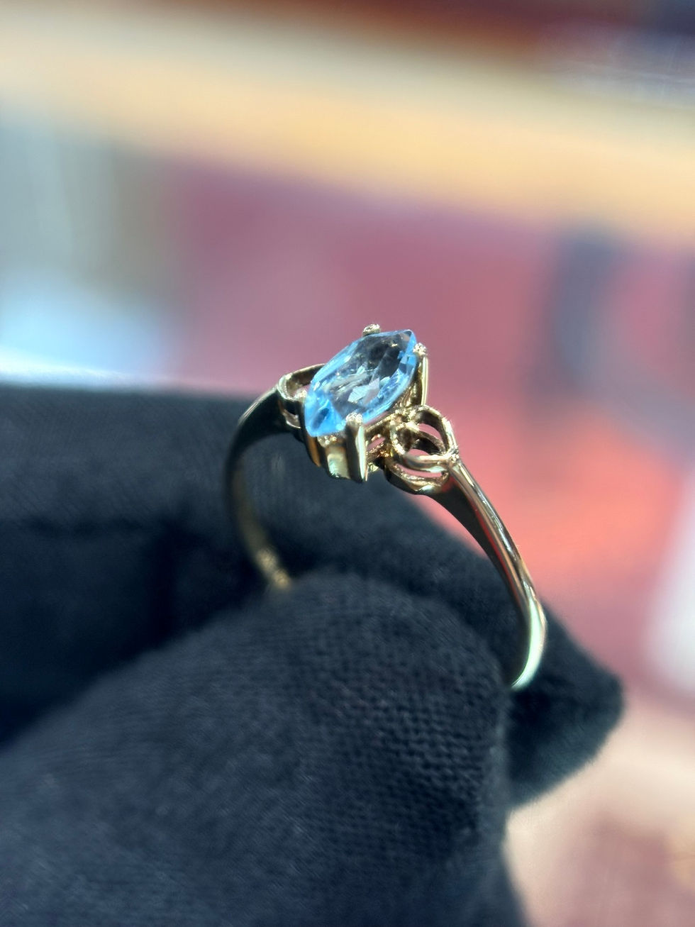 0.25ct Marquise Natural Blue Topaz Ring in 10K Yellow Gold