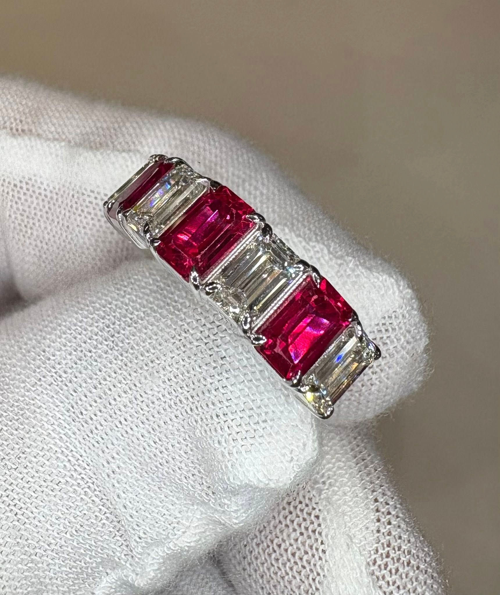 3.5cttw Ruby and Diamond, Emerald-Cut Ring - Item # 383