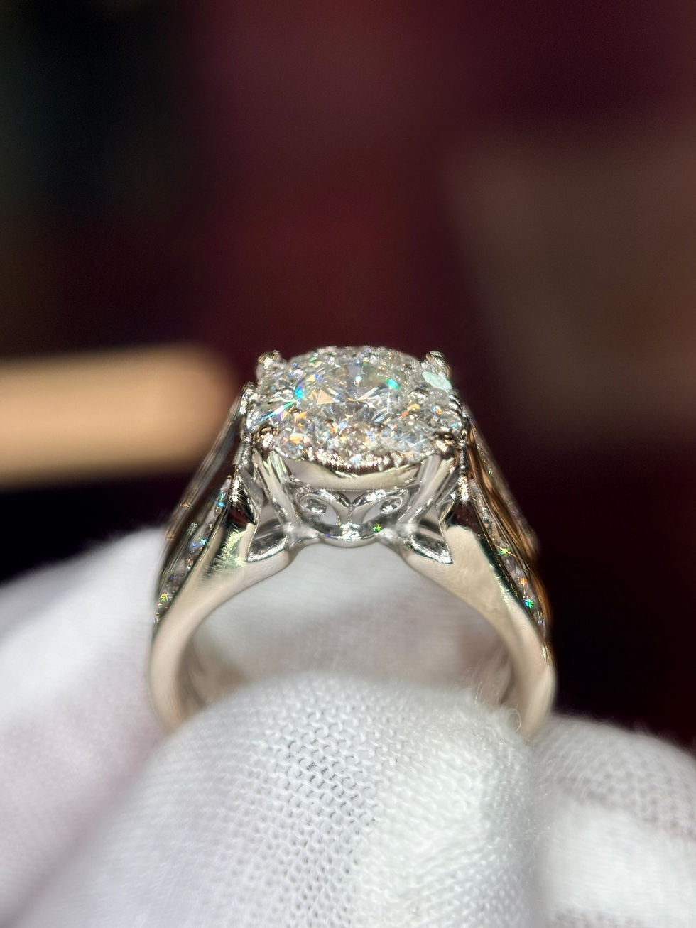 Thumbnail: Close-up of a Portuguese cut lab-grown diamond ring.
