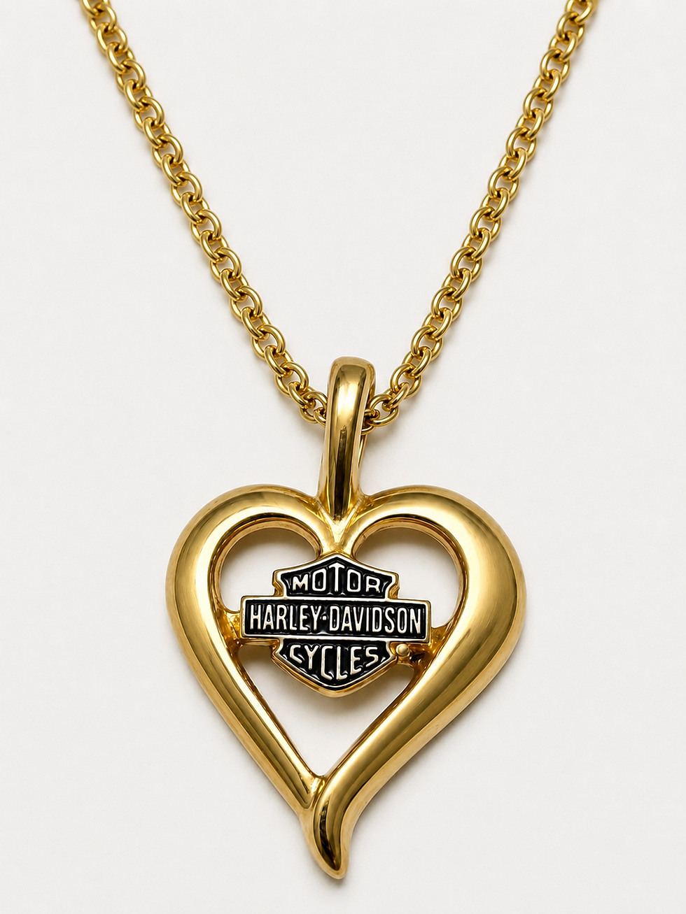 Thumbnail: 10K yellow gold Harley-Davidson open heart pendant necklace