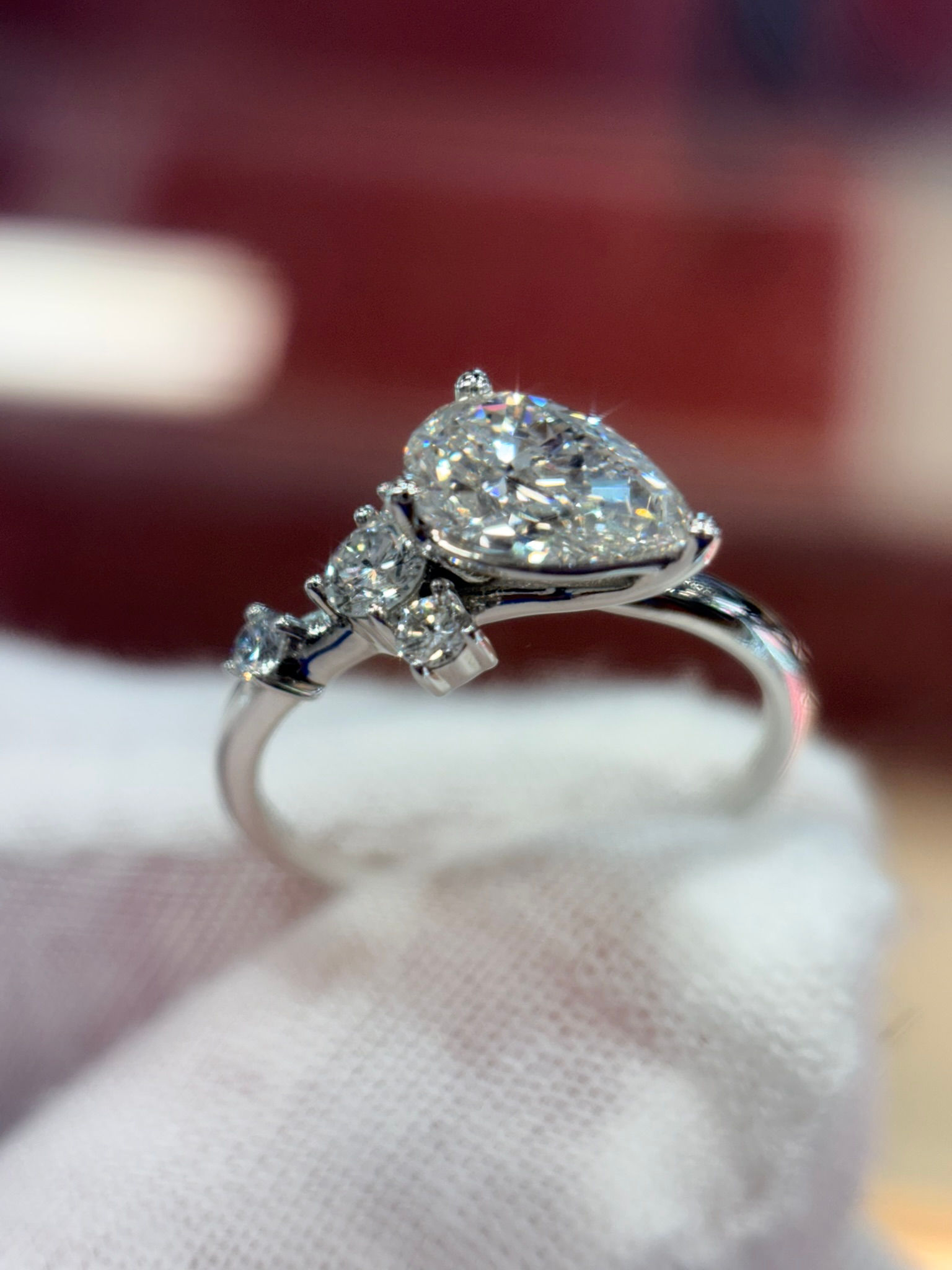 1.5ct TW Lab-Grown Custom Pear & Round Diamond Ring in 14K White Gold
