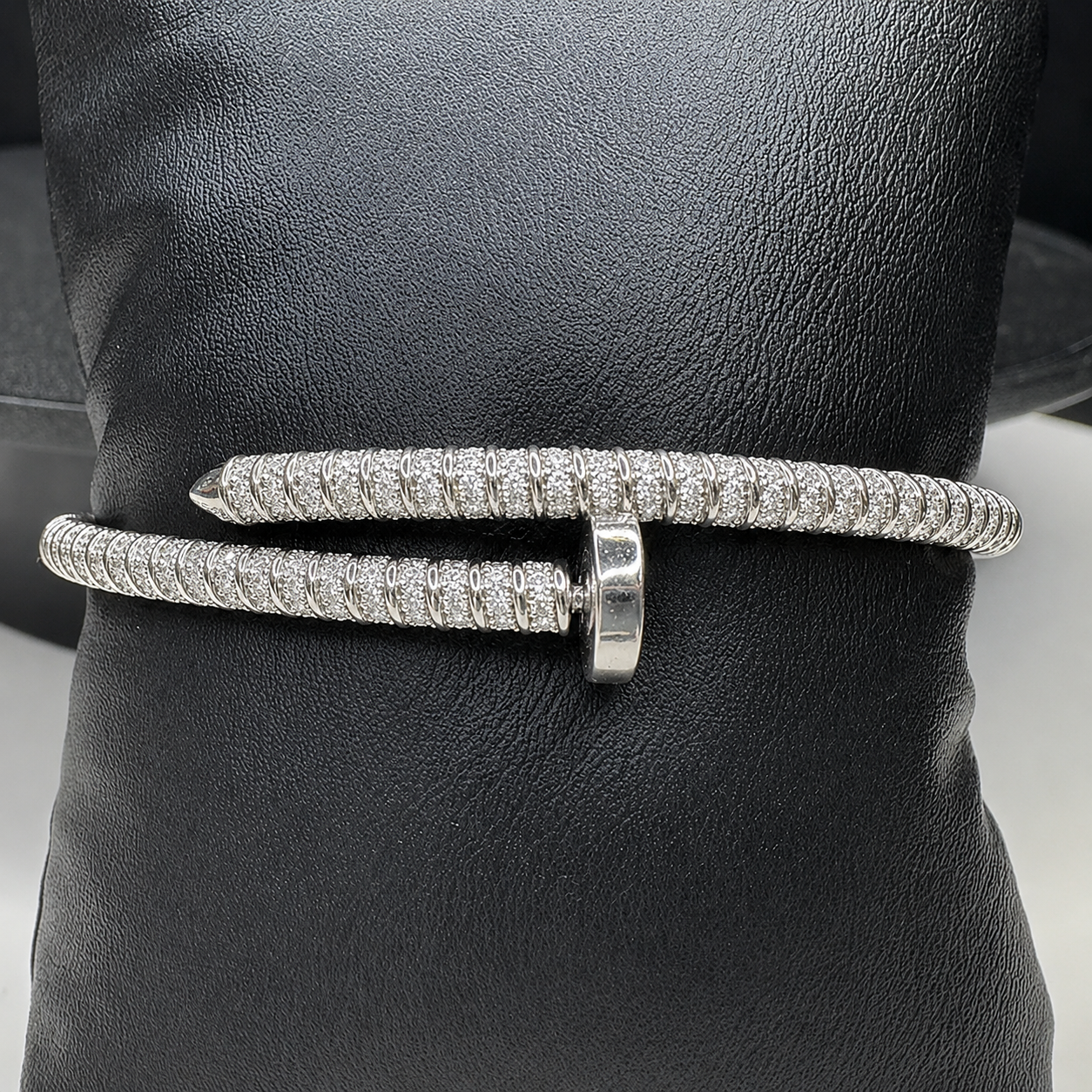 Sterling Silver Nail Bangle Bracelet with Cubic Zirconia