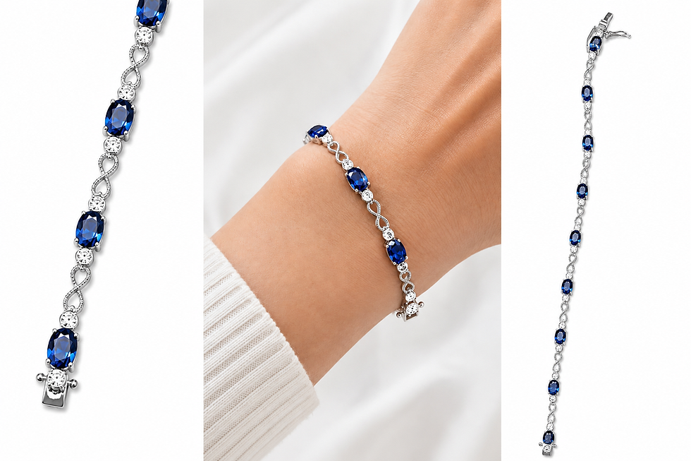 Thumbnail: Silver sapphire infinity link bracelet on a wrist
