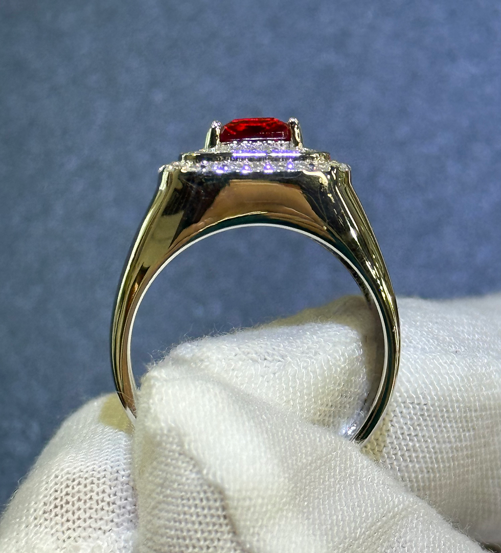 Thumbnail: Profile view of a 3.25cttw ruby and diamond ring