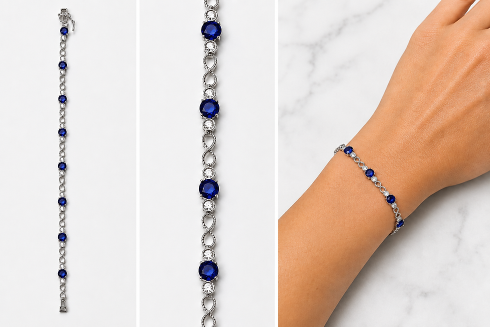 Thumbnail: Silver sapphire and diamond bracelet on a wrist