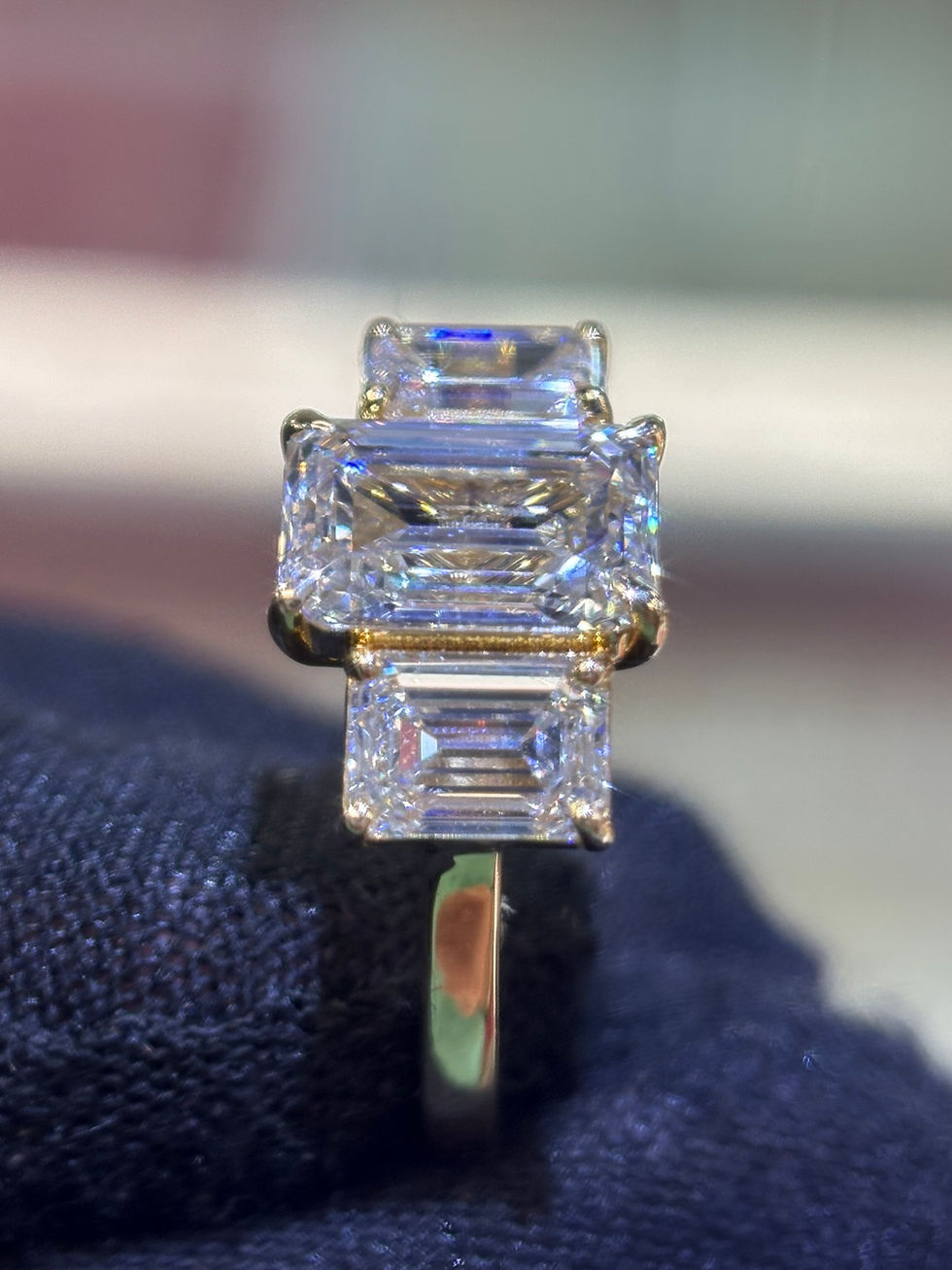 Thumbnail: 3.5cttw Lab-Grown Emerald Cut Three-Stone Engagement Ring | VS1 F Center
