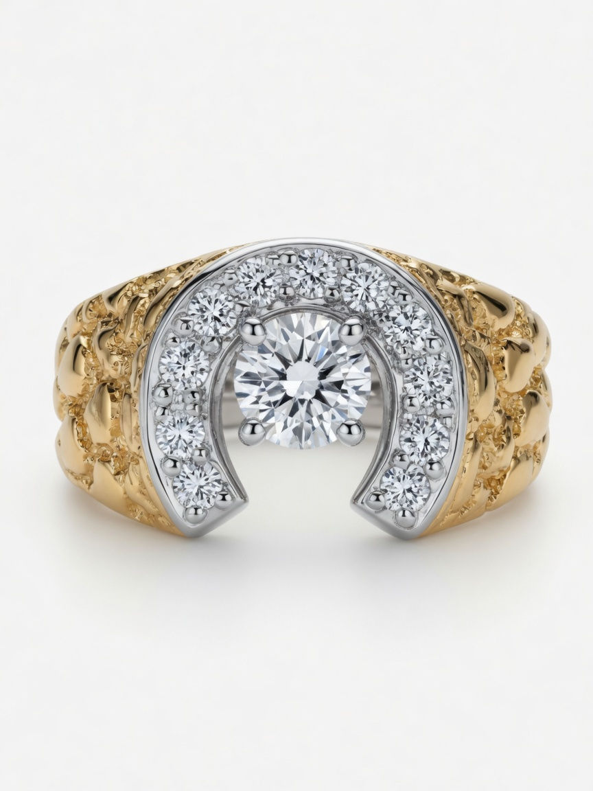 1ct Diamond Horseshoe Nugget Ring in 10K Yellow Gold