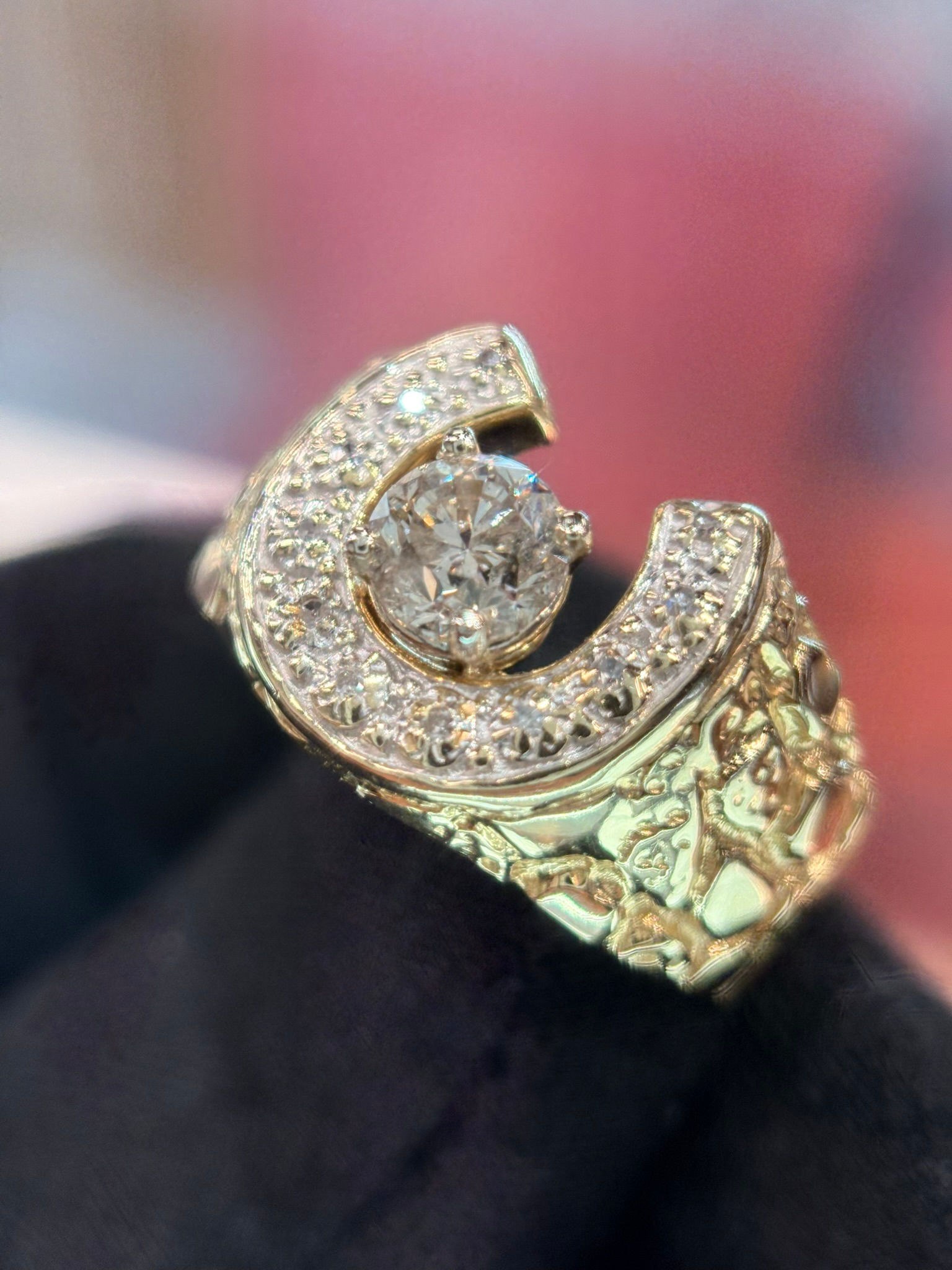 1.10cttw Natural Diamond Horseshoe Nugget Ring in 10K Yellow Gold