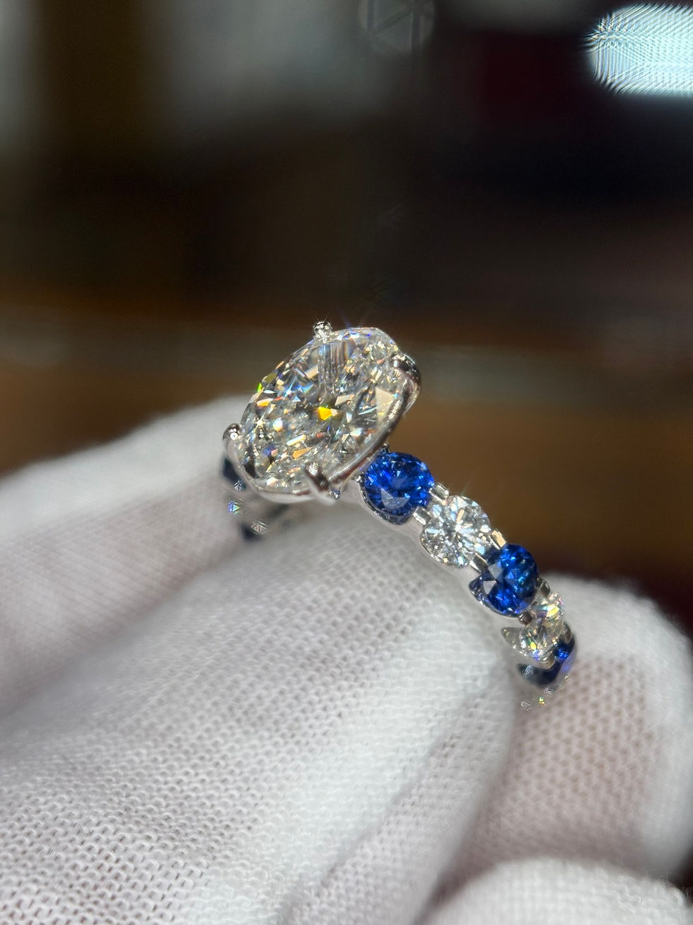 Thumbnail: 2ct Oval Cut Lab-Grown Diamond Sapphire Engagement Ring | 14K White Gold |
