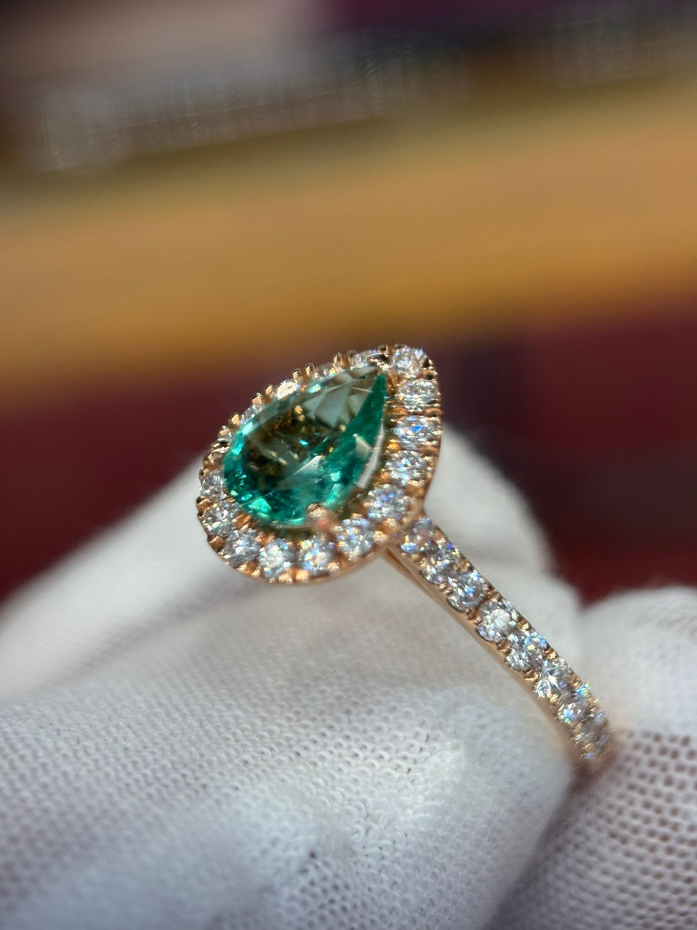 Thumbnail: The 2.87ct pear-shaped green garnet and diamond ring