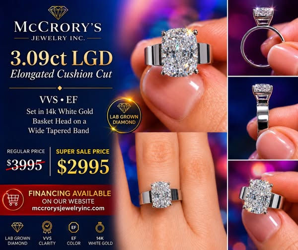3.09ct Lab Grown Diamond Elongated Cushion Cut Ring