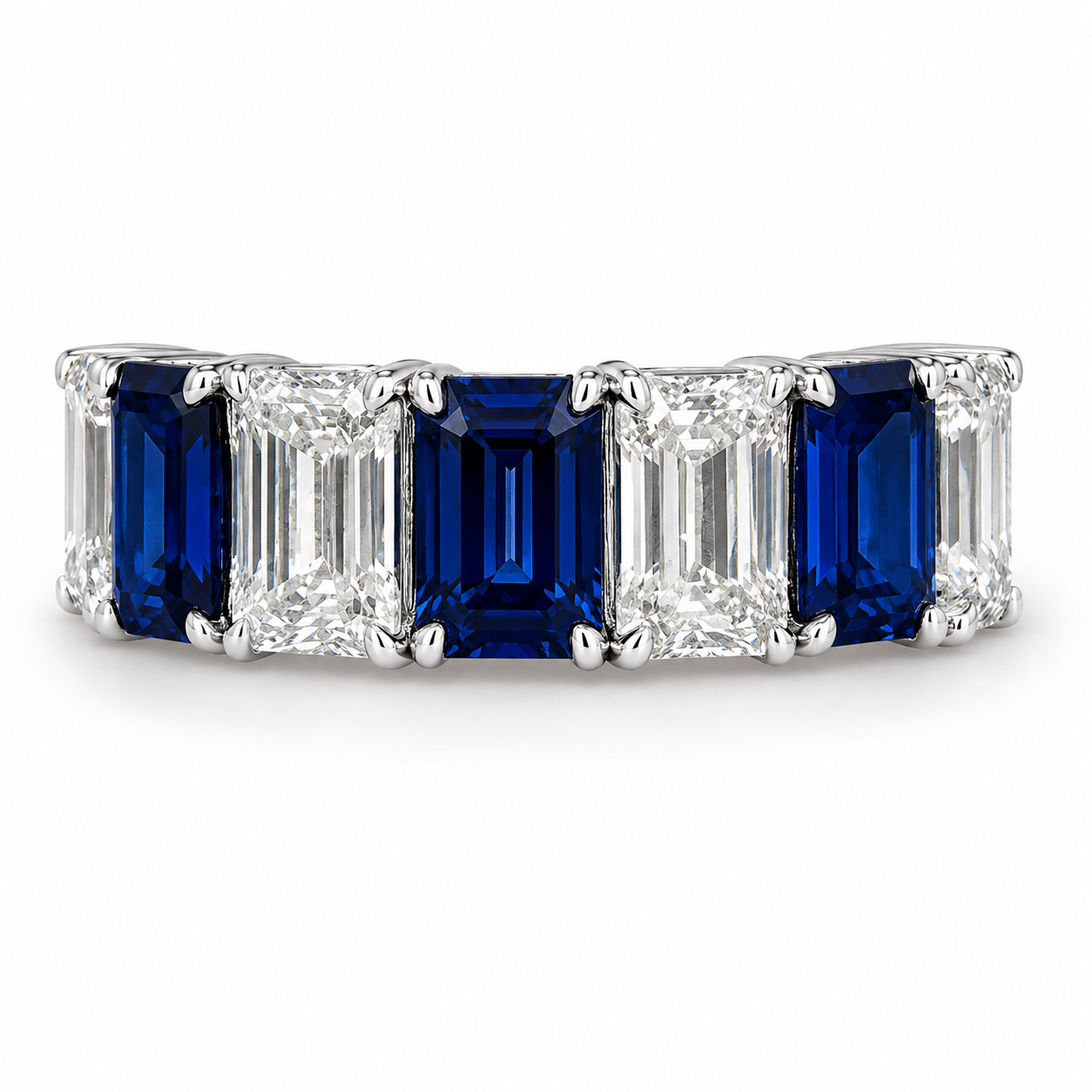3.5CTTW Lab-Grown Sapphire & Diamond Band Ring in 14K White Gold