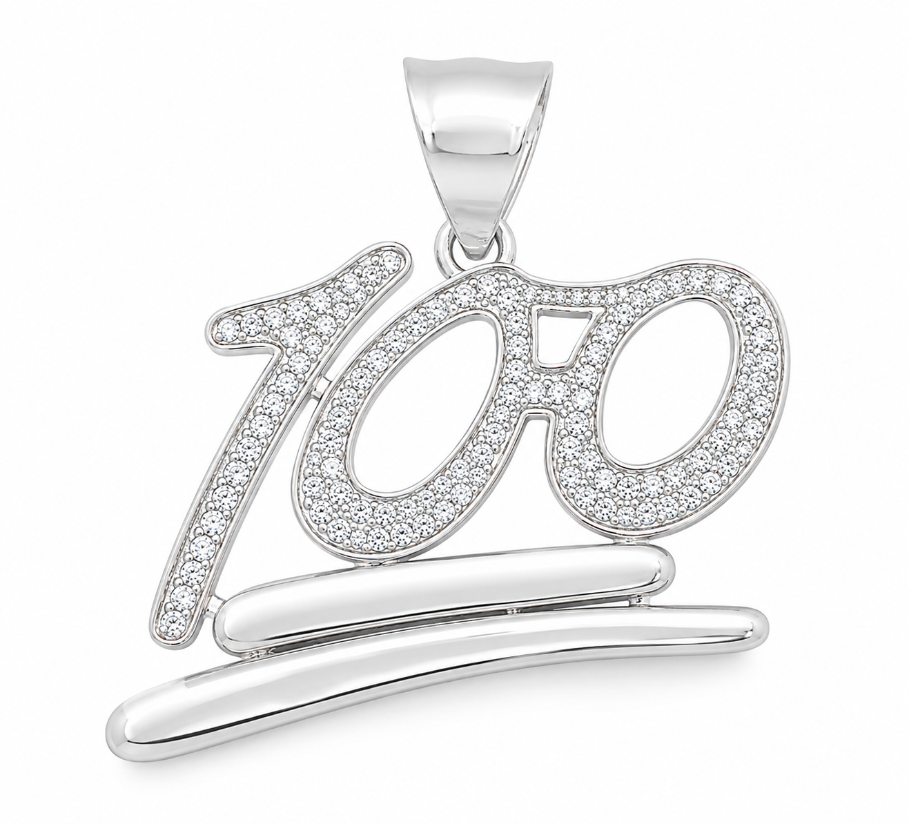 Sterling Silver “100” CZ Pendant – Iced Out .925 Silver Hundred Pendant