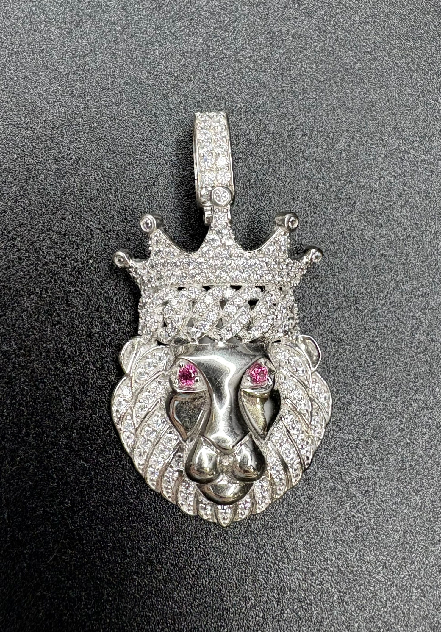 Sterling Silver "Lion/Crown/Pink" CZ Pendant - Item # 195