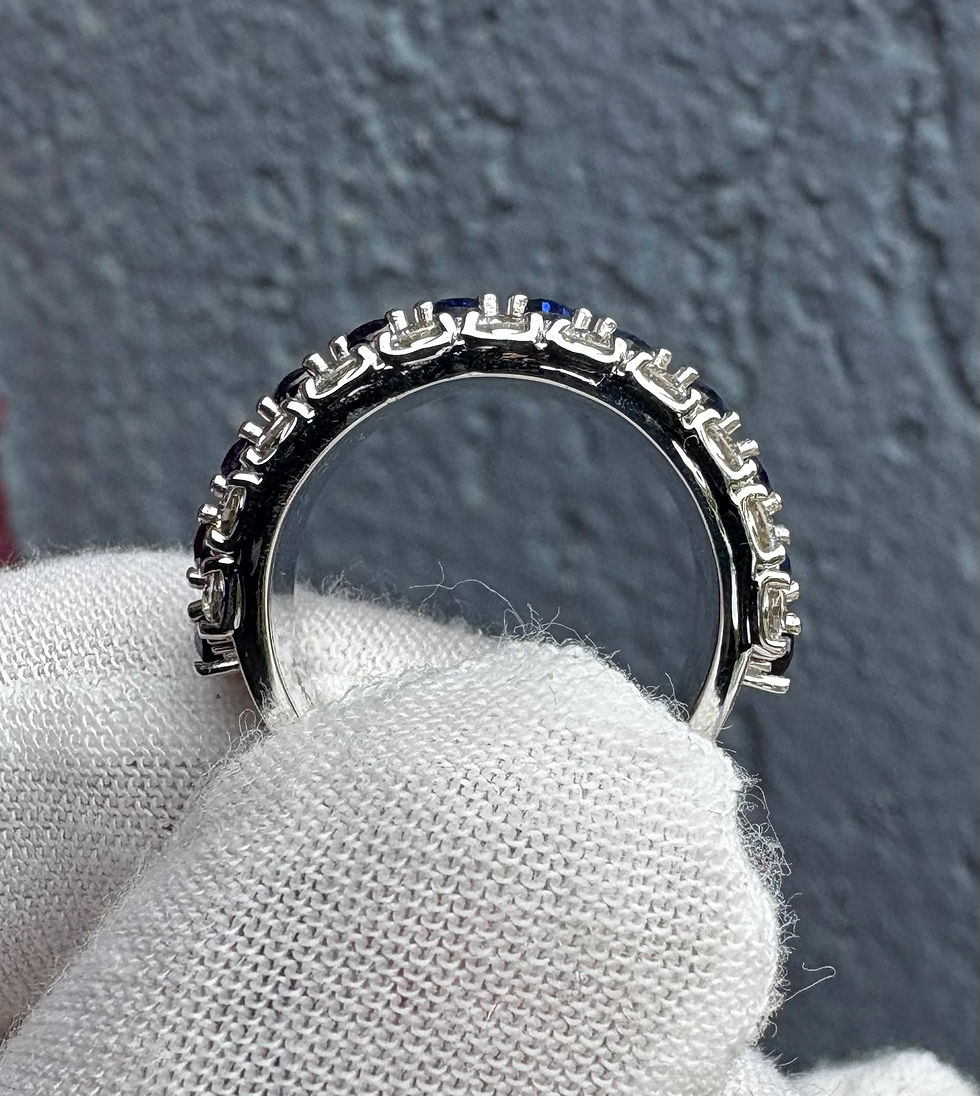 Thumbnail: Profile view of a sapphire and diamond band ring