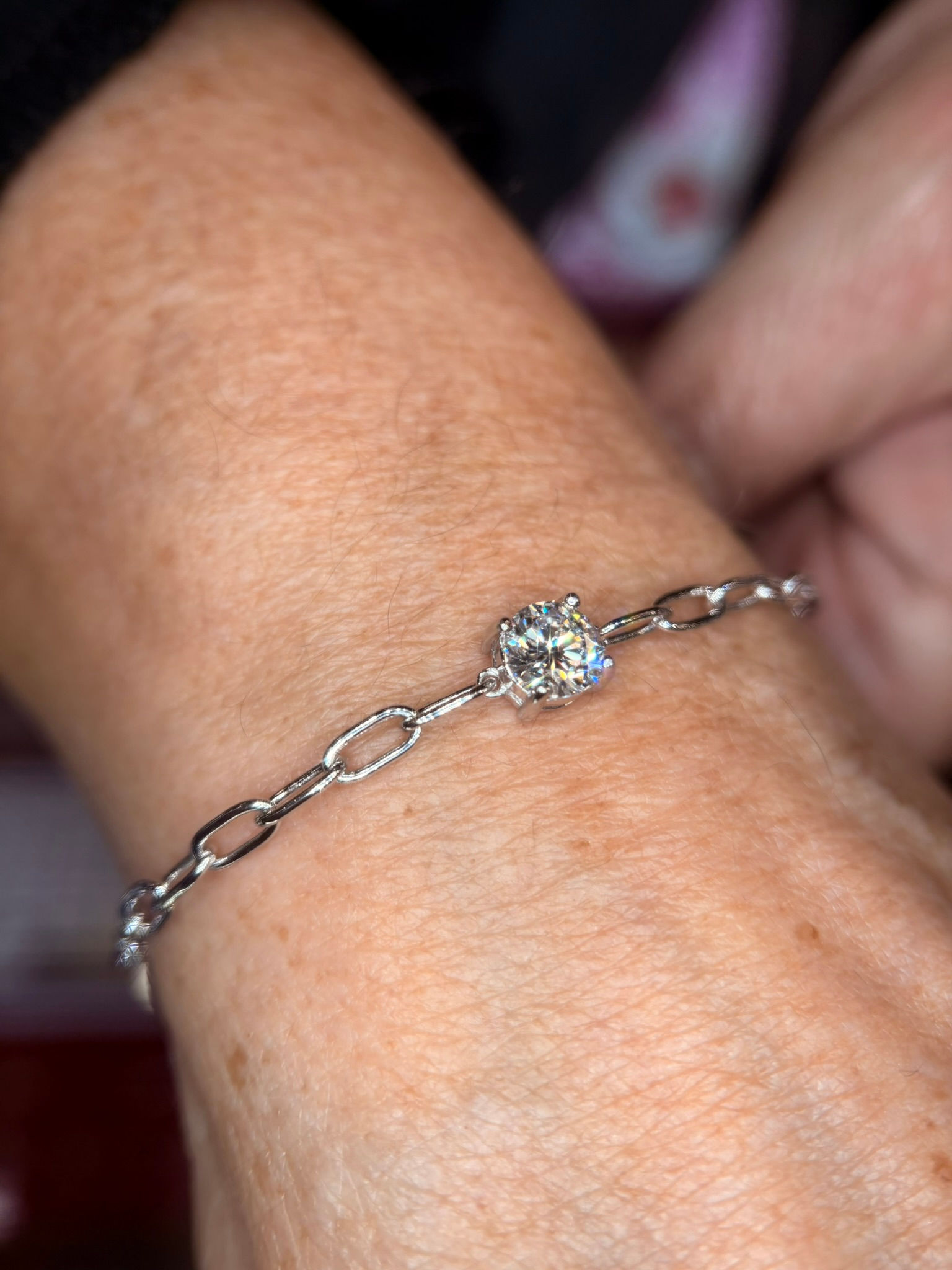 1ct Lab-Grown Round Diamond Bracelet in Sterling Silver – Modern Paper Clip Chai
