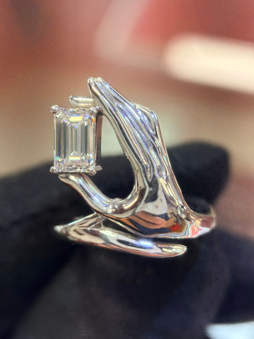 Thumbnail: Emerald-Artisan Hand Ring | 1ct Lab-Grown Diamond | VS-EF | Sterling