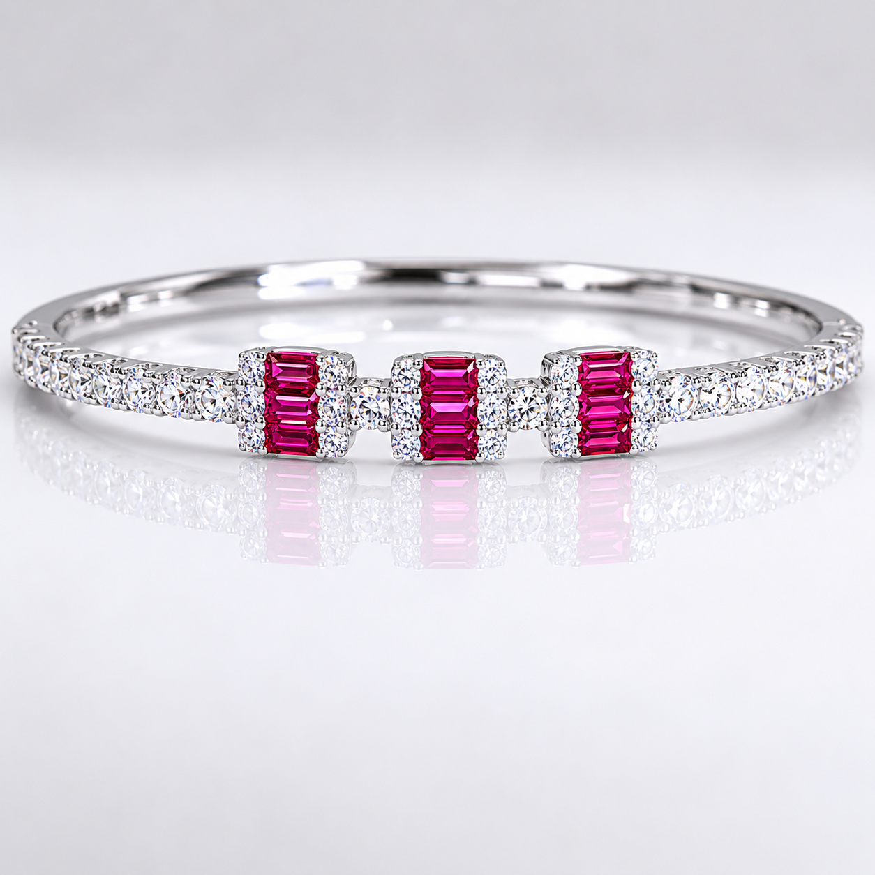 Sterling Silver Ruby & White Topaz Bangle Bracelet – Elegant Luxury Look