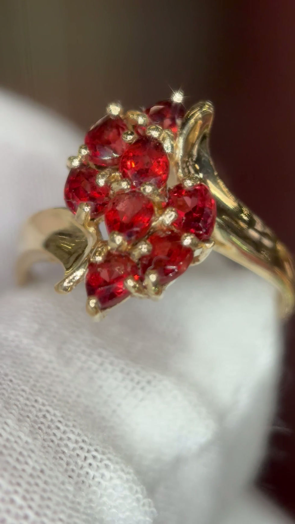 Thumbnail: 1.00CTTW Natural Garnet Cluster Ring | 10K Yellow Gold | Vintage-Inspired Design