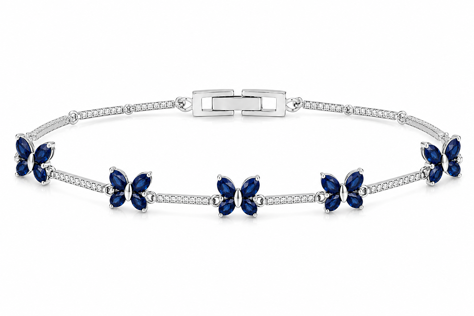 Silver butterfly bracelet with blue sapphire stones