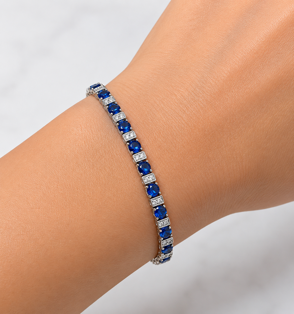 Sterling Silver Blue & White Sapphire Bracelet – .925 Sterling Silver