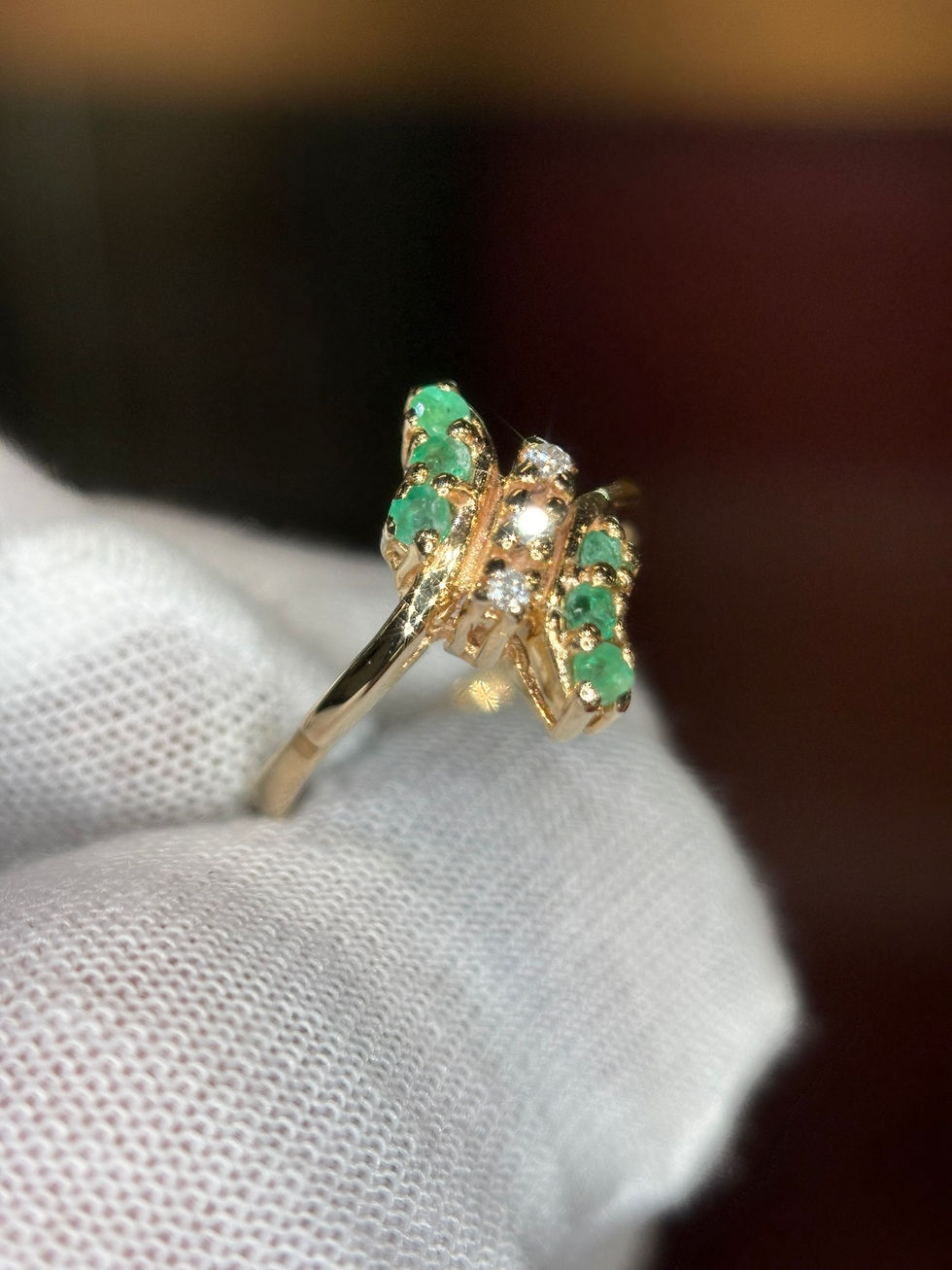 Thumbnail: Gold butterfly ring with .20ct natural amethyst stones