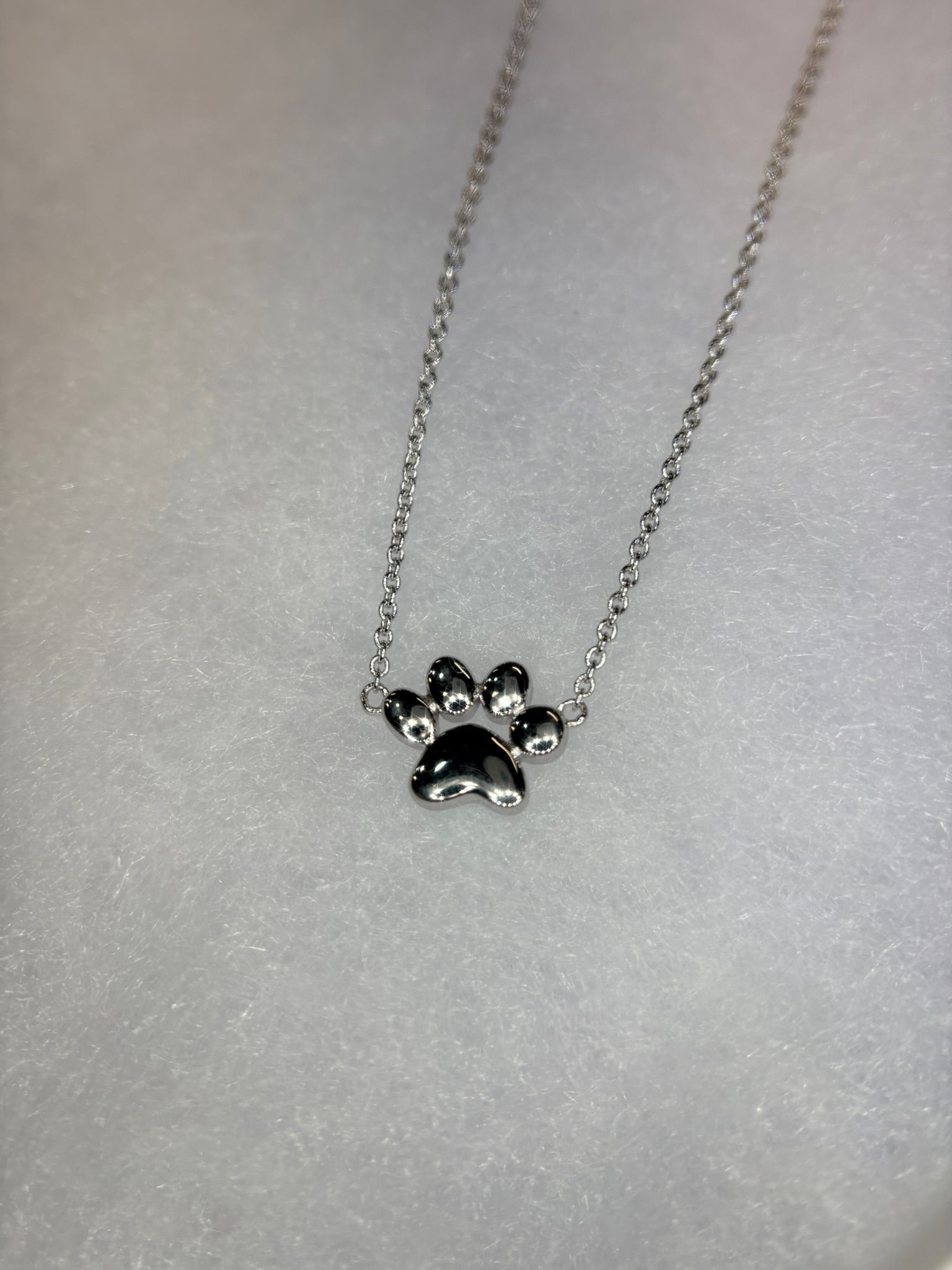 Sterling Silver Paw Print Necklace | High Polish | Adjustable 16–18” | Pet Lover